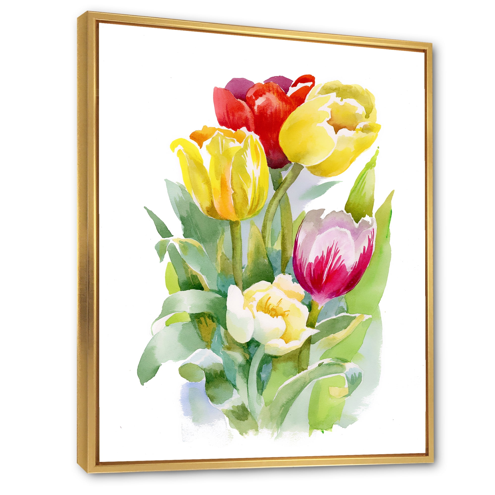 Designart 'Bouquet of Red and White Tulips' Traditional Framed Canvas Wall Art Print