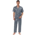 thumbnail image 2 of Unique Bargains Men's Button Down Satin Pajama Sets Short Sleeves Nightwear X-Large Silver Gray, 2 of 5