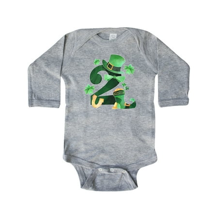 

Inktastic St. Patrick s 2nd Birthday Green Hat with Bow Tie Gift Baby Boy or Baby Girl Long Sleeve Bodysuit