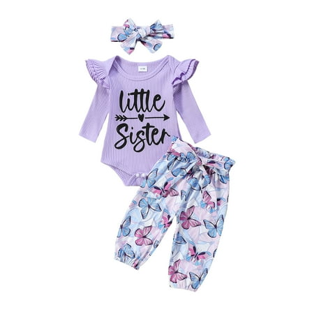 

Little Miss Sassy Newborn Baby Girl Clothes Outfit Toddler Long Sleeve Romper Pants Headband Set for 12-18 Months