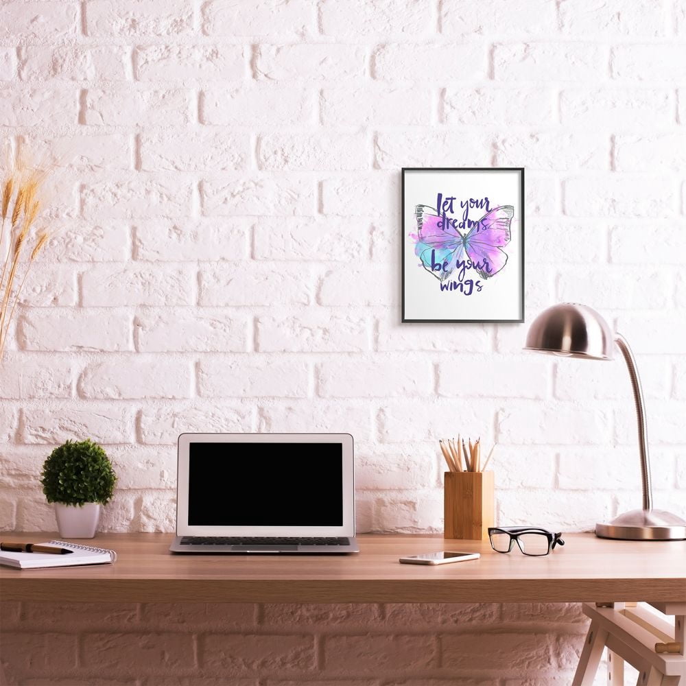 Stupell Industries Dreams Quote Purple Blue Butterfly Inspirational Sketch Framed Wall Art Design by Jennifer Paxton Parker, 11" x 14", Black Framed