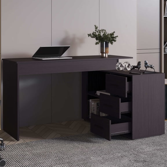 Office Desks Wenge L-Shaped Desk with 3 Drawers and Storage Space,Home Office Desks