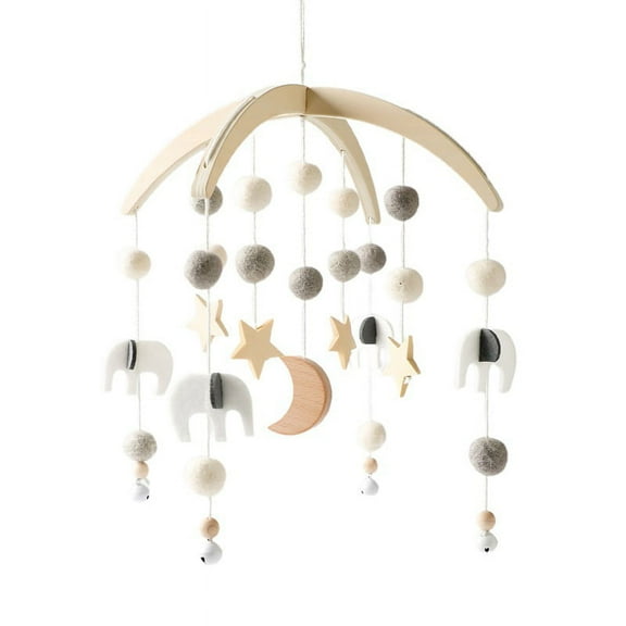 Wooden Crib Mobile, Baby Bed Bell with Stars & Moon Hanging Toys, Natural Wood Wind Chimes for Newborns, Rotating Soothing Mobile for Baby Nursery Décor – Gray