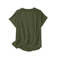 thumbnail image 6 of Nestiefly Womens Cotton Linen Tops Casual Half Sleeve Crew V Neck Blouse Shirt Loose Fit Breathable Summer Tee Army Green 2XL, 6 of 8