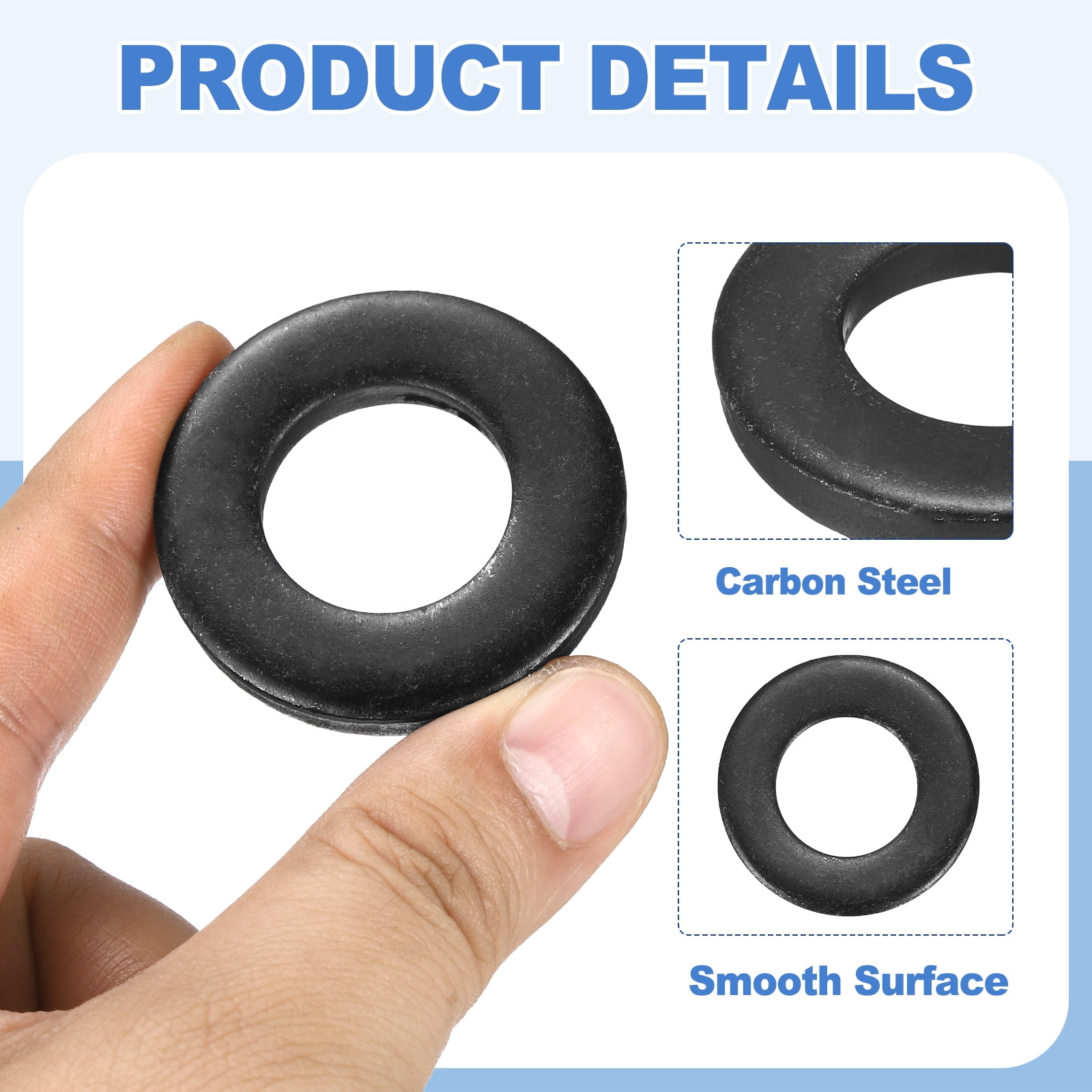 Uxcell 24pcs 7/8" Black Flat Washer for M22 Screw, Steel Metal Washers 22mm ID 43mm OD 6mm l for Industrial, Screws Bolts