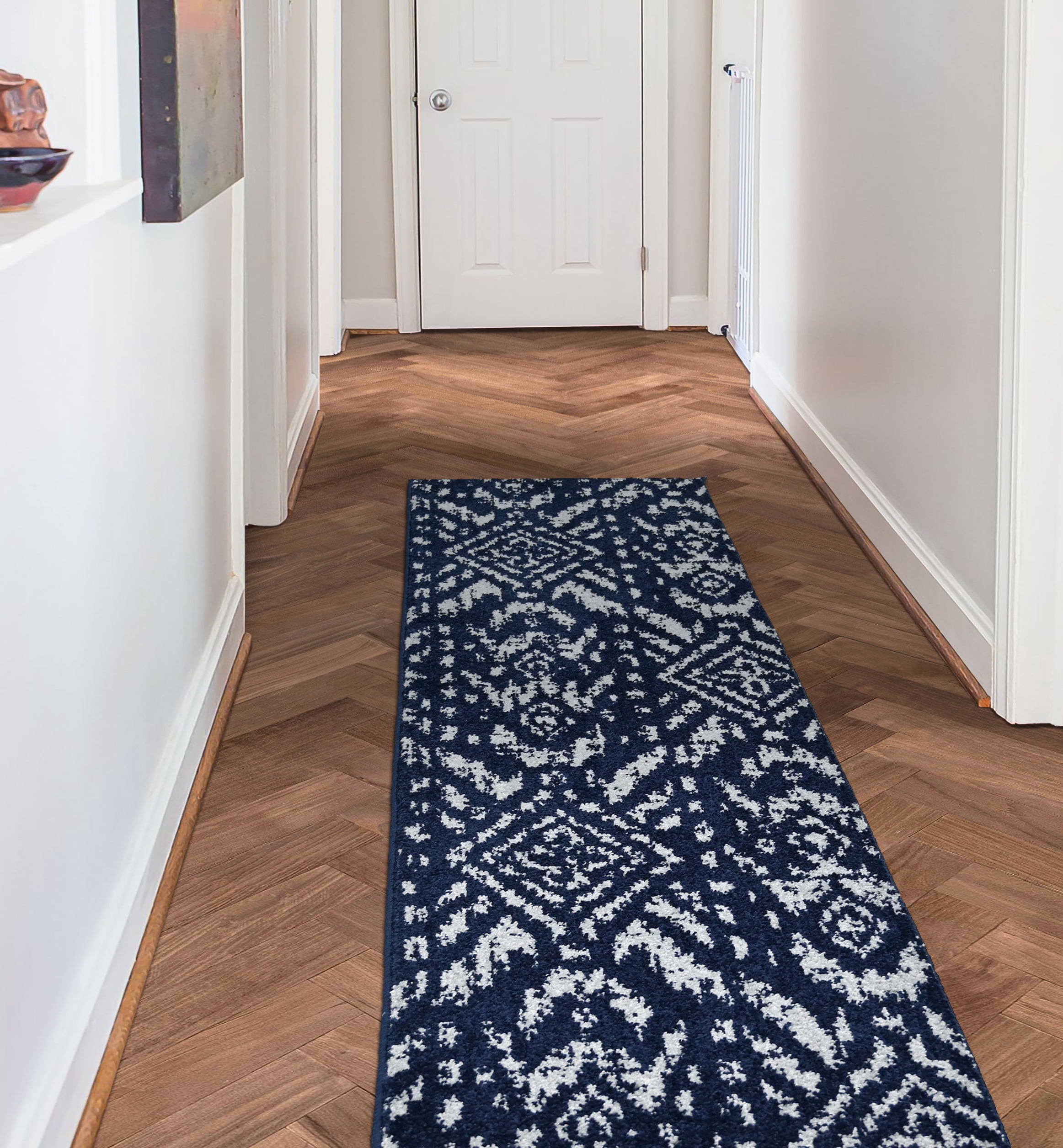 Garland Rug Denali Polypropylene Navy/Silver Indoor Runner Rug, 2' x 7'