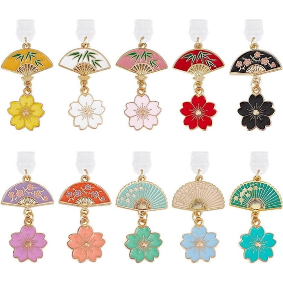10pc Dust Plug Charm 2 Inch Long Mobile Dustproof Plugs with Flower Fan Pendants Anti Dust USB C Port Caps Protector Phone Pendants Accessory for Most Type C Phones