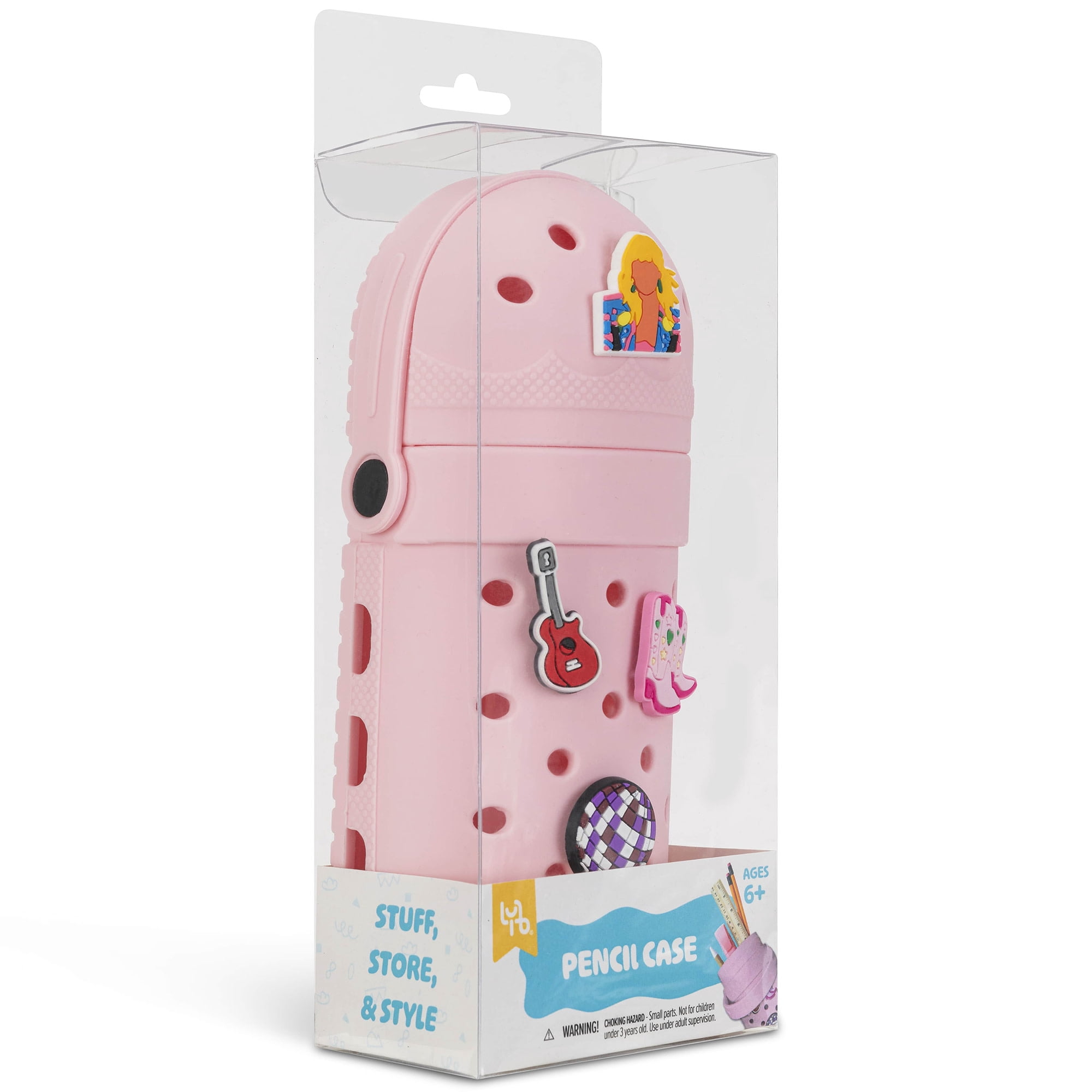 Little Yellow Bicycle: Charm Pencil Case - Popstar - Blush Pink, 4 Stylish Decoration Charms, Flexible Silicone, School Supplies & Utensil Storage
