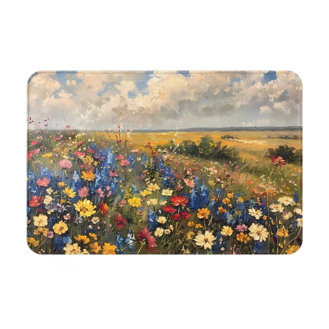 Balery Vibrant Wildflower Meadow Felpudo de franela, resistente a las manchas y a la decoloración, para uso interior y exterior, fácil de limpiar, 40 x 60 cm