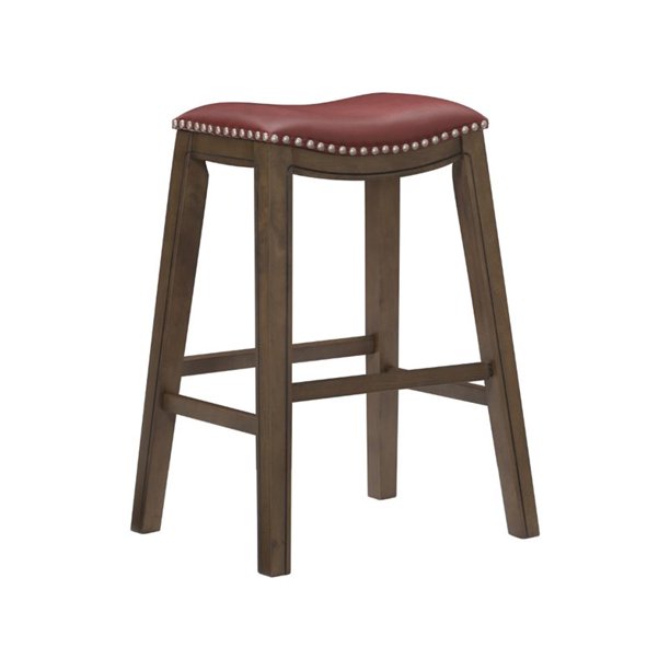 Pemberly Row 29" Faux Leather Saddle Bar Stool in Red