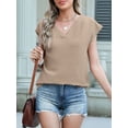 thumbnail image 6 of Women Tops Cap Sleeve Textured Dressy Casual V Neck Shirts Summer Business Work Blouses Outfits Deep Khaki XXL, 6 of 8