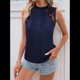 thumbnail image 4 of Blusas Sin Mangas de Encaje para Mujer, Blusas Plisadas de Verano 2025, Blusas Elegantes e Informales Sin Mangas. Azul Marino XL, 4 of 9