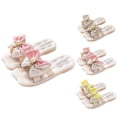 thumbnail image 6 of ZACPNCV Girl's Bow Open Toe Slip on Slippers PU Leather Slides Flat Sandals Beige 3.5-4 Years, 6 of 6