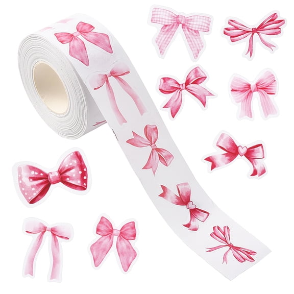 1000Pcs 8 Styles Pink Stickers Sticker Roll Paper Self Adhesive Waterproof Coquette Aesthetic Bowknot Scrapbook Seal Decals