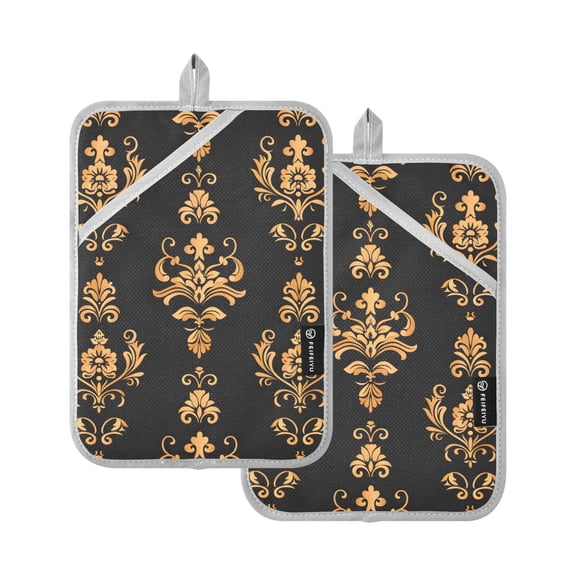 Pot Holders Set of 2 Heat Resistant 338℉ Kitchen Oven Gloves Potholder Cooking Baking Microwave Mitts Boho Flower