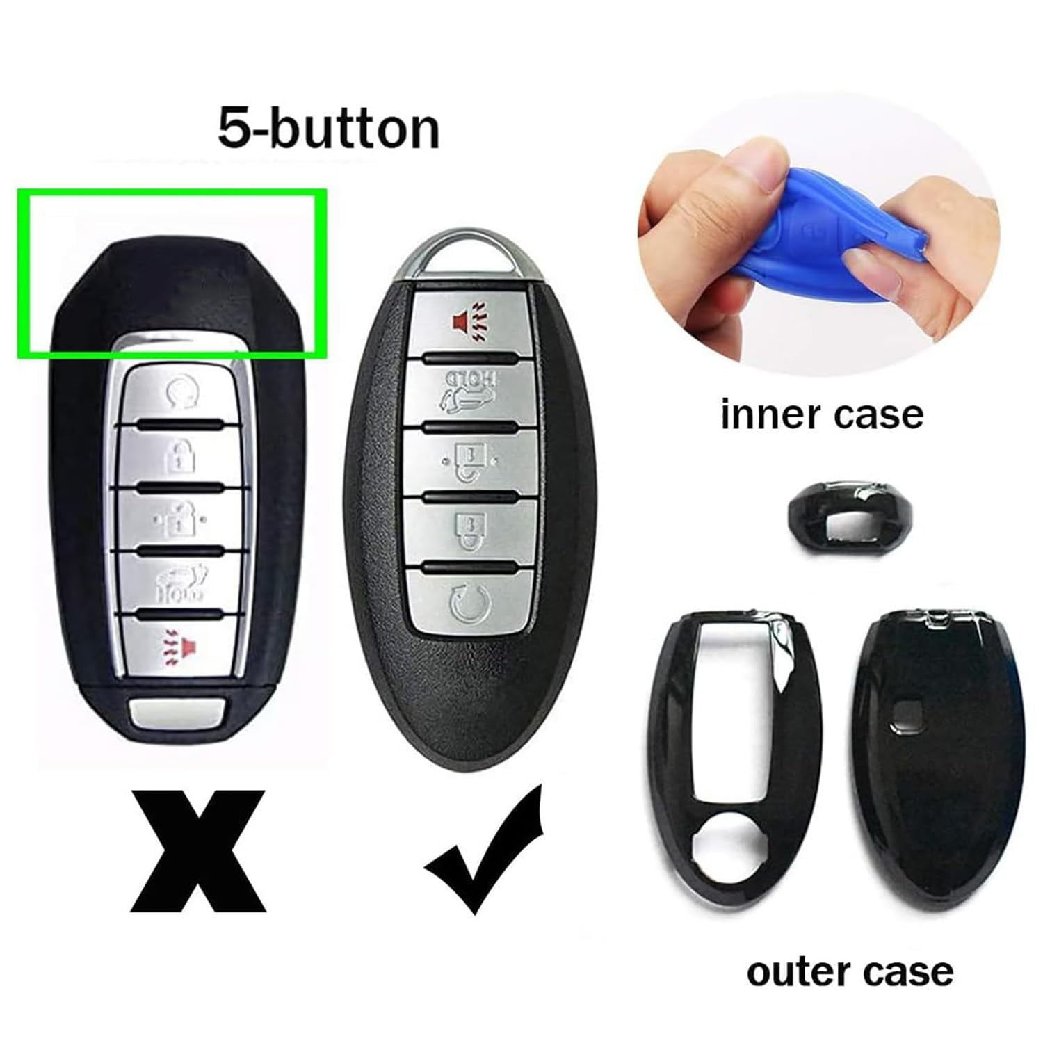 5 Buttons Key Holder Fit for Nissan Smart Remote Key Fob Cover Case Fit for Infiniti ompatible with Nissan Altima Maxima Murano Pathfinder Rogue Armada /Fit for Infiniti EX35, FX35, FX37, FX50, G25,