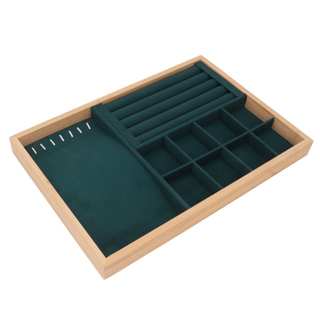 Bandeja De Exhibición De Joyería, Inserto De Cajón De Joyería De Tacto Suave De Madera De Uso Triple Multiusos Para Brazalete Para Pendiente Para Collar ANGGREK Verde
