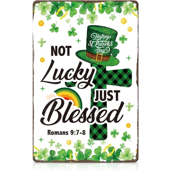 St. Patrick's Day Vintage Metal Tin Sign Green Clover Cross Wall Decor 8x12 Inches