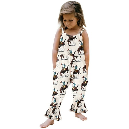 

ZRBYWB Toddler Girls Kids Baby Jumpsuit One Piece Western Floral Cartoon Cow Print Playsuit Strap Romper Summer Outfits Clothes Baby Clothing
