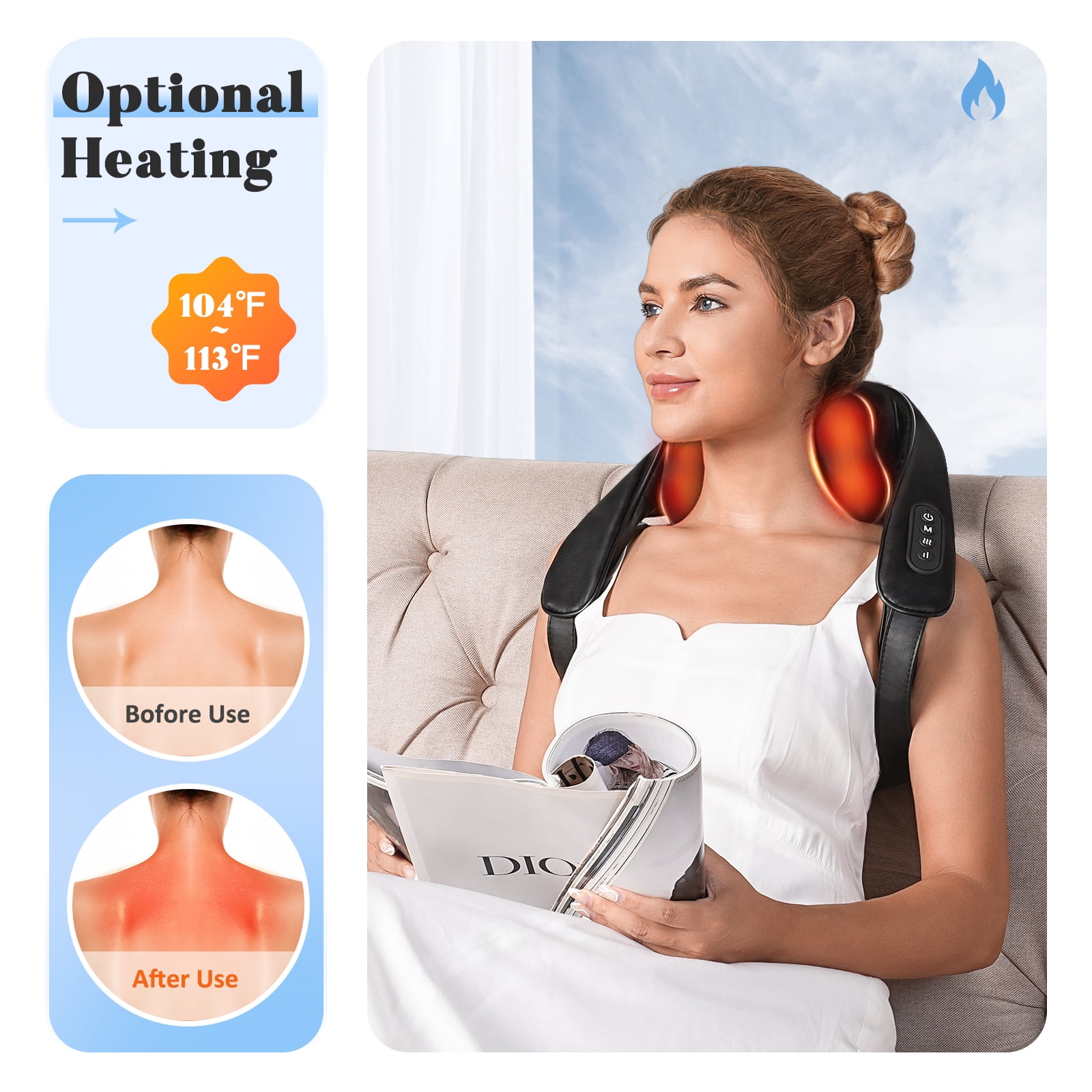  Shiatsu Neck Massager With Heat, 8 Massage Nodes Neck Massager  For Pain Relief Deep Tissue, 4D Deep Kneading Electric Neck And Shoulder  Massager, Gift For Mom, Dad, Men, Women, Office, Home