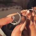 thumbnail image 2 of Crescent Moon Star Open Finger Silver Fashion Ring, 2 of 5