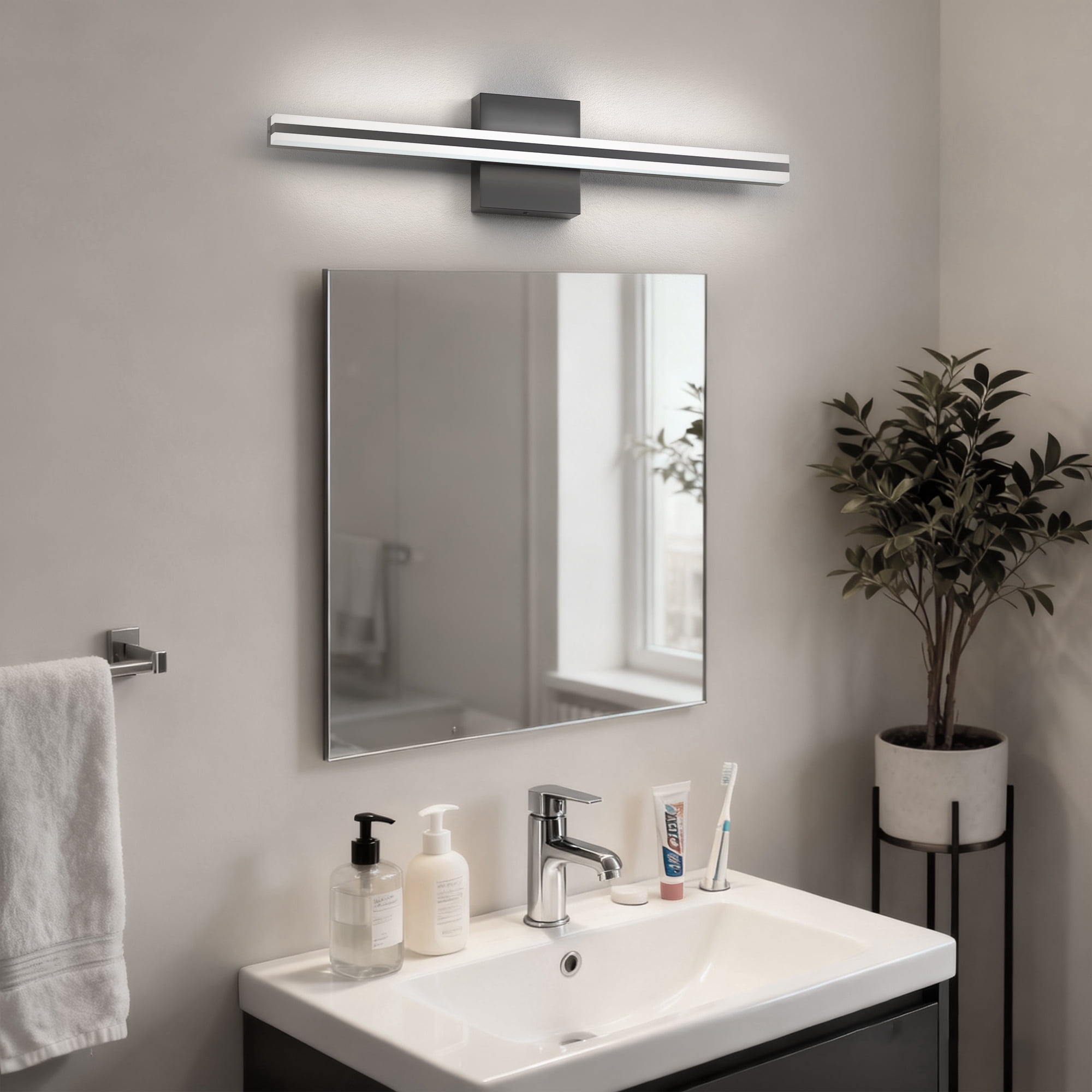 YANSUN 24 in Black Ultra-Thin LED Light Bar, 6000K Daylight for Vanity Table, Bathroom