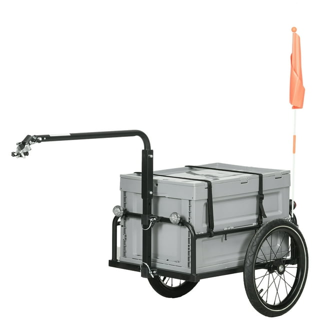 CoSoTower Remorque en Acier pour Vélo, Remorque de Chargement pour Bicyclette avec Boîte de Rangement Pliable et Réflecteurs Sécuritaires, Charge Max 88 Lb