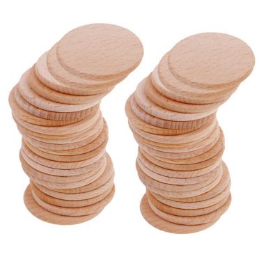 GUOOL 3x 50Pcs Natural Wood Slices 36mm Unfinished Round Wood Coins for
