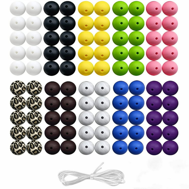 Litake 120Pcs Round Silicone Beads 15mm Necklace Bracelet Silicone Beads  with Rope DIY Colorful Silicone Loose Beads for Jewelry Making DIY Crafts  Making 