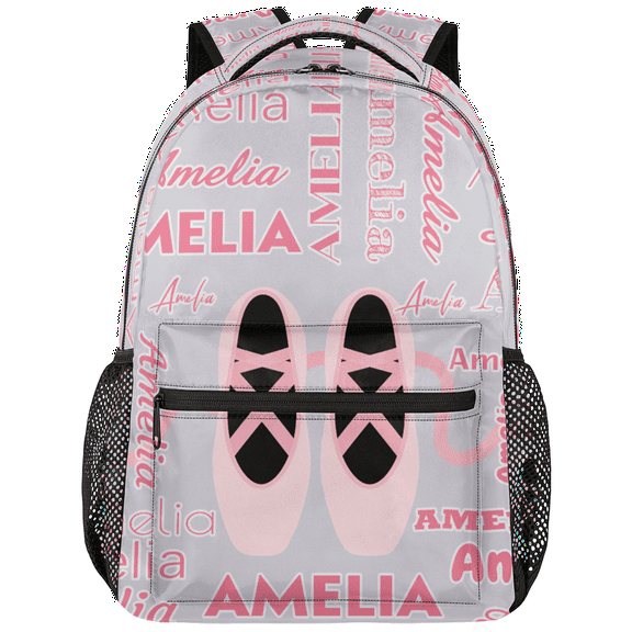 Jiaoprinted Personalized Ballet Dance Backpack, Custom 18 Inch Gymnastics Bag with Name, Lightweight Casual Travel Daypack for Women, Grey Pink
