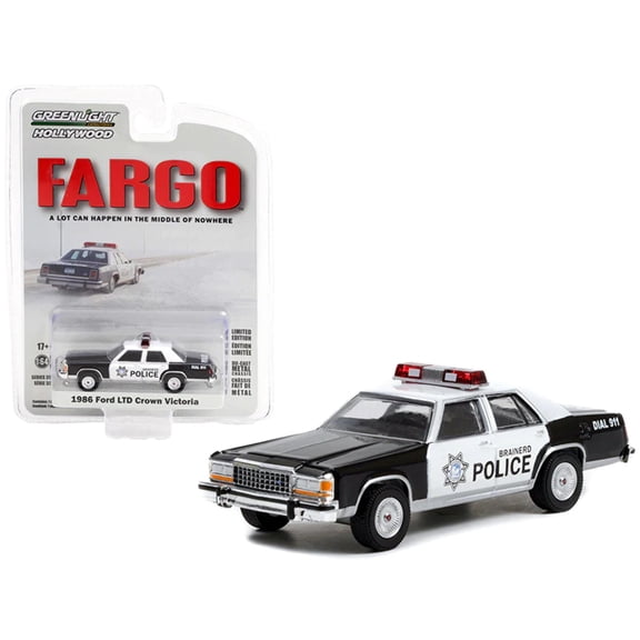 1986 Ford LTD Crown Victoria White and Black Brainerd Police (Minnesota) Fargo (1996) Movie Hollywood Series Release 35 1/64 Diecast Model Car by Greenlight