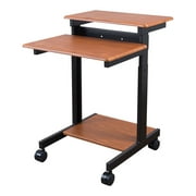 Stand Up Desk Store Rolling Adjustable Height Two Tier Standing Desk Computer Workstation (Black Frame/Teak Top, 24 Wide)