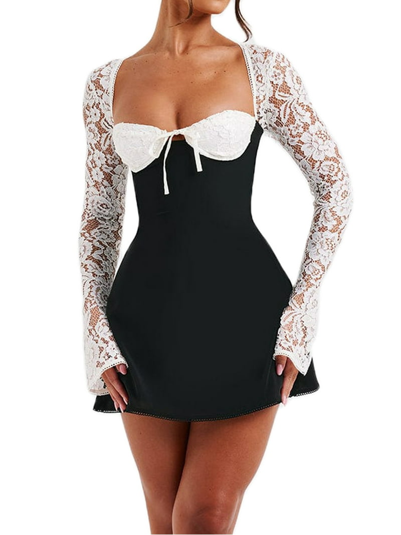 white christmas dresses Zhara Long Sleeve Mini Dress - Black