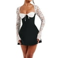 thumbnail image 3 of Yunliwuli Women’s Lace Long Sleeve Dress, Low Cut Back Tie Mini Dress Tunic Dress Party Wear, 3 of 10