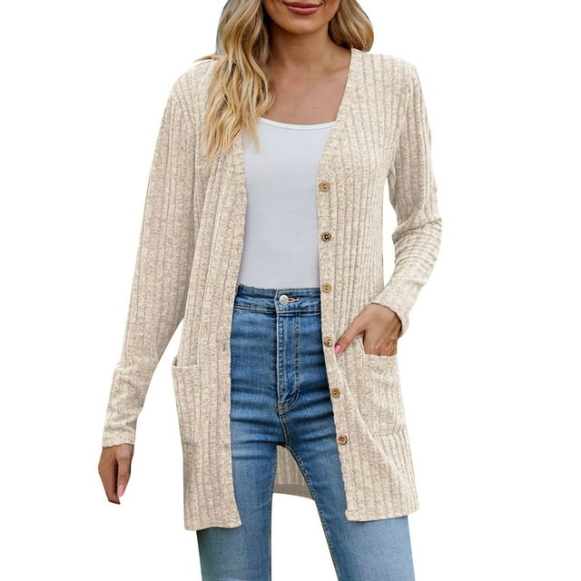 2025 Women's Cozy Textured Solid Plus Size Cardigan Lightweight Color Long Sleeve Cardigan Soft Women Sweaters