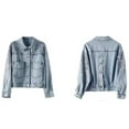 thumbnail image 6 of HTNBO Women's Denim Jacket Long Sleeve Western Rivet Studded Washed Pearl Short Jean Coat, 6 of 6