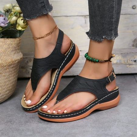 

Women Casual Low-Wedge Orthopedic Sandals Ladies Anti-Slip Flat Shoes Flip Flops