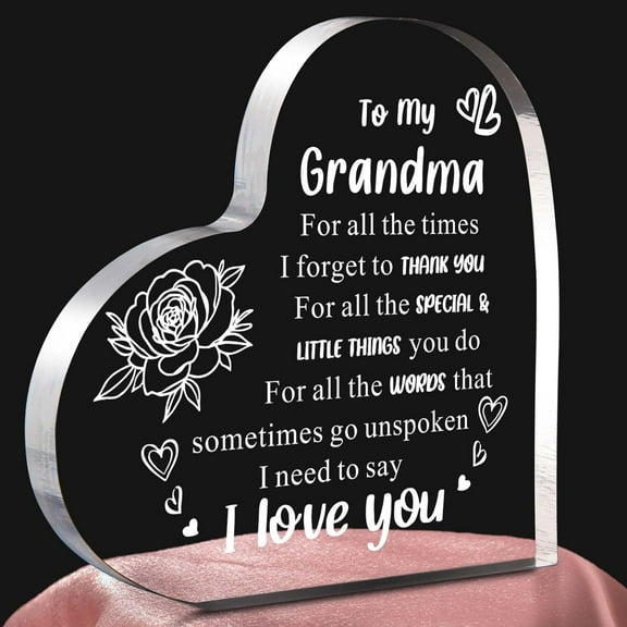 Gifts for Grandma from Grandkids, Best Birthday, Mothers Day Presents Ideas Heart Shaped Acrylic Block For Grandmother