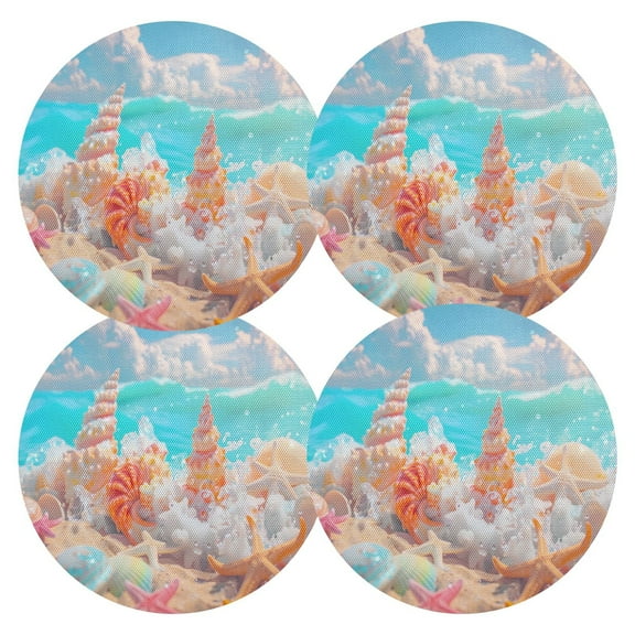 Ryvnso Seastar Conch on Beach Round Plate Mats Dining Table Placemat Set of 4 for Holiday Decoration