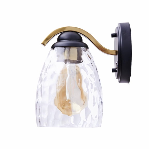 Teamson Home Heidi Dimmable 1-Light Armed Wall Sconce, Black/Brass