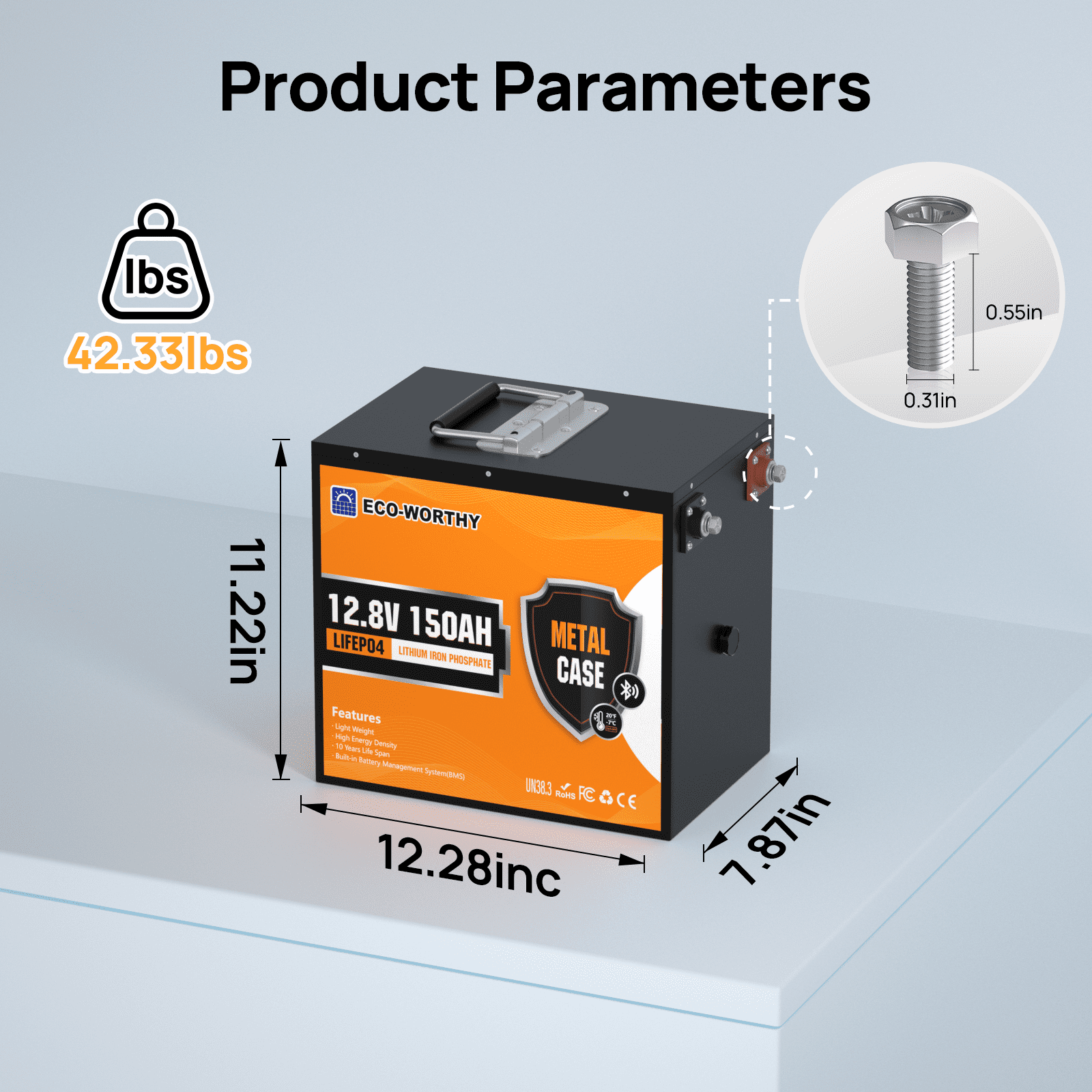 ECO-WORTHY 1920Wh 12V 150Ah LiFePO4 Lithium Battery Bluetooth For RV Home