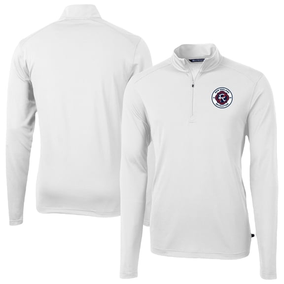 Men's-Cutter & Buck  White New England Revolution Big & Tall Virtue Eco Pique Recycled Quarter-Zip Pullover Top