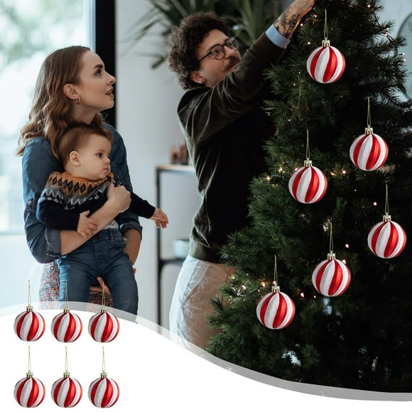Adorno navideño colgante | Bola navideña roja y blanca | Adorno de plástico para árbol de Navidad para decoración navideña de interiores en el hogar