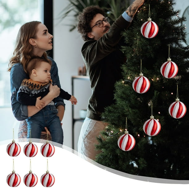 Adorno navideño colgante | Bola navideña roja y blanca | Adorno de plástico para árbol de Navidad para decoración navideña de interiores en el hogar