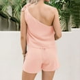 thumbnail image 5 of Women Summers 2 Piece Lounge Outfits Solid Color One Shoulder Sleeveless Tops with Loose Shorts Casual Pajamas Sets, 5 of 7