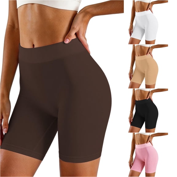 Xijirk Women Shorts High‑Waist Seamless Ribbed Shorts for Workout and Daily Casual Wear,Brown,S