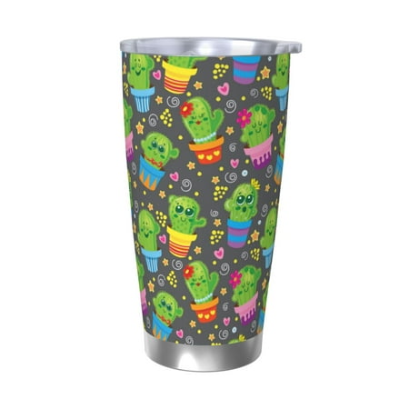 

KLL Cactus In Pots Print 40oz Stainless Steel Insulated Car Cup with Spillproof Lid - Keep Your Drink Hot or Cold on the Go-Without Straw