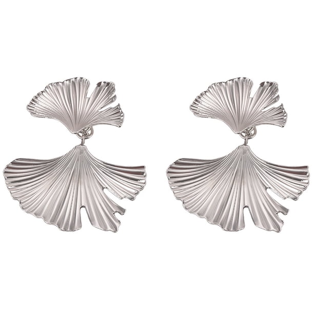 Pendientes de hoja de Ginkgo – Pendientes de flores chapados en oro de 14 quilates para mujer – Pendientes grandes vintage hipoalergénicos – Pendientes colgantes de forma irregular regalo para niñas –