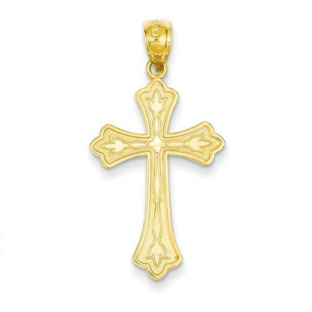 14k Yellow Gold D/C Fleur de Lis Cross Pendant