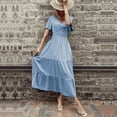 thumbnail image 5 of adviicd Robes d'Été pour Femmes Robe d'Été Florale Décontractée Col en V à Volants Sans Manches Ourlet Plissé Midi Robe de Soleil BU2,S, 5 of 5